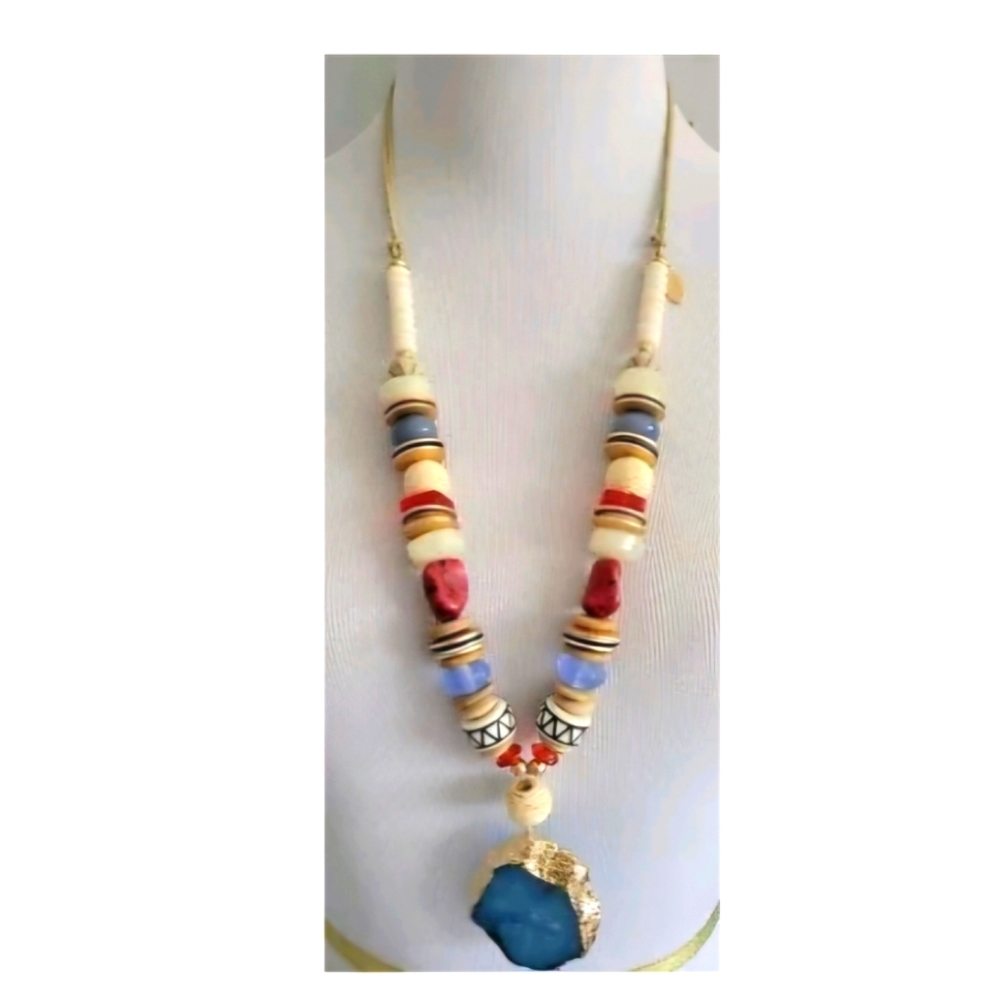 Chicos Blue Geometric Artistry Statement Necklace - NWT!